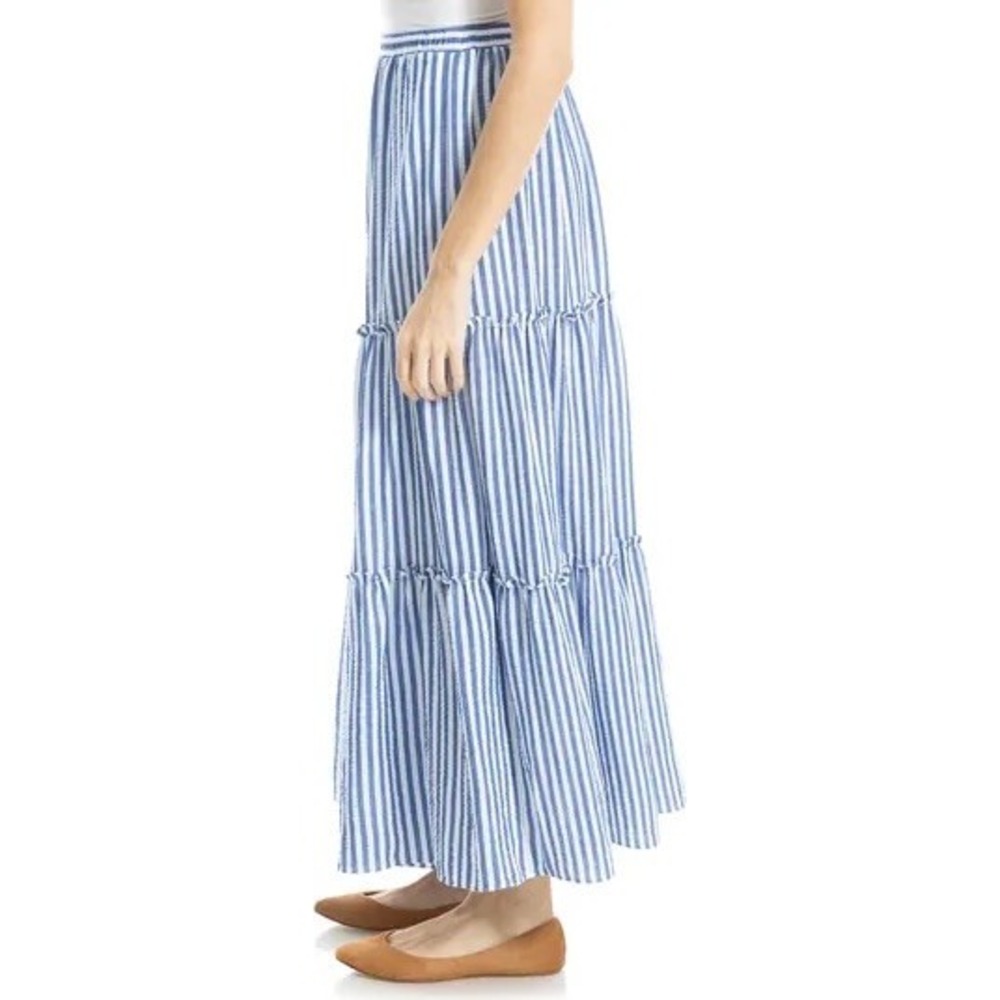 Max Studio Blue and White Striped Tiered Maxi Skirt - Picture 2 of 7